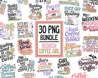 Bookish Coffee Girl PNG Bundle, Trendy PNG Bundle, Iced Coffee Png Bundle, Books And Coffee PNG, Girly Book Lover Png, Coffee Lover Quotes