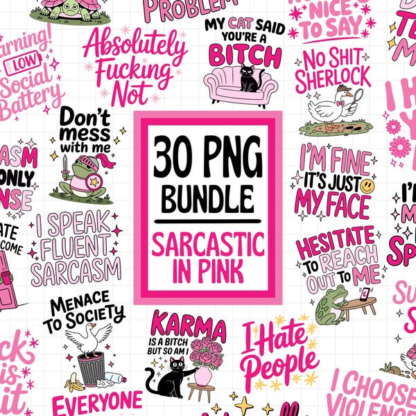 Sarcastic In Pink PNG Bundle, Trendy PNG Bundle, Sarcastic Animal Png, Snarky Bundle PNG, Attitude Goose Frog Cat Sarcasm Adult Humor Png