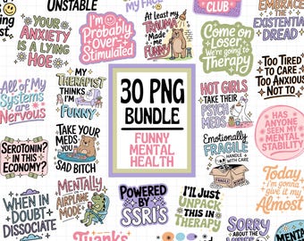Funny Mental Health Png Bundle, Trendy PNG Bundle, Therapy Sticker Pack Png, Emotional Support Png, Adult Humor Png Bundle, Self Care PNG