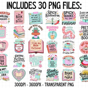 Girly Bookish PNG Bundle, Trendy PNG Bundle, Book Lover Quotes, Booktok Girlie Stickers, Book Nerd Sublimations, Cute Bookish Stickers image 2