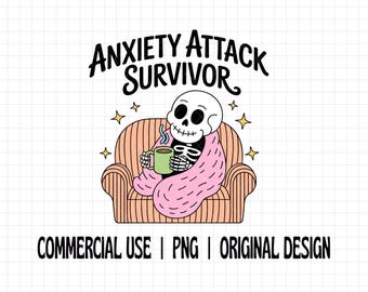 Ataque de ansiedad PNG, Esqueleto acogedor con ansiedad PNG, Pegatina de humor sobre salud mental PNG, Arte con ansiedad, Manualidades PNG, Chica ansiosa PNG