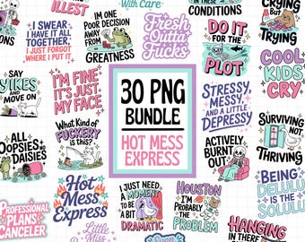 Hot Mess Express PNG Bundle, trendiges PNG Bundle, sarkastisches Chaos Humor Sticker Pack PNG, lustige Zitate Png, Hot Mess Png Bundle, Sublimation