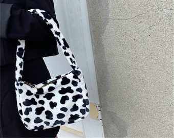 cow print fur bag