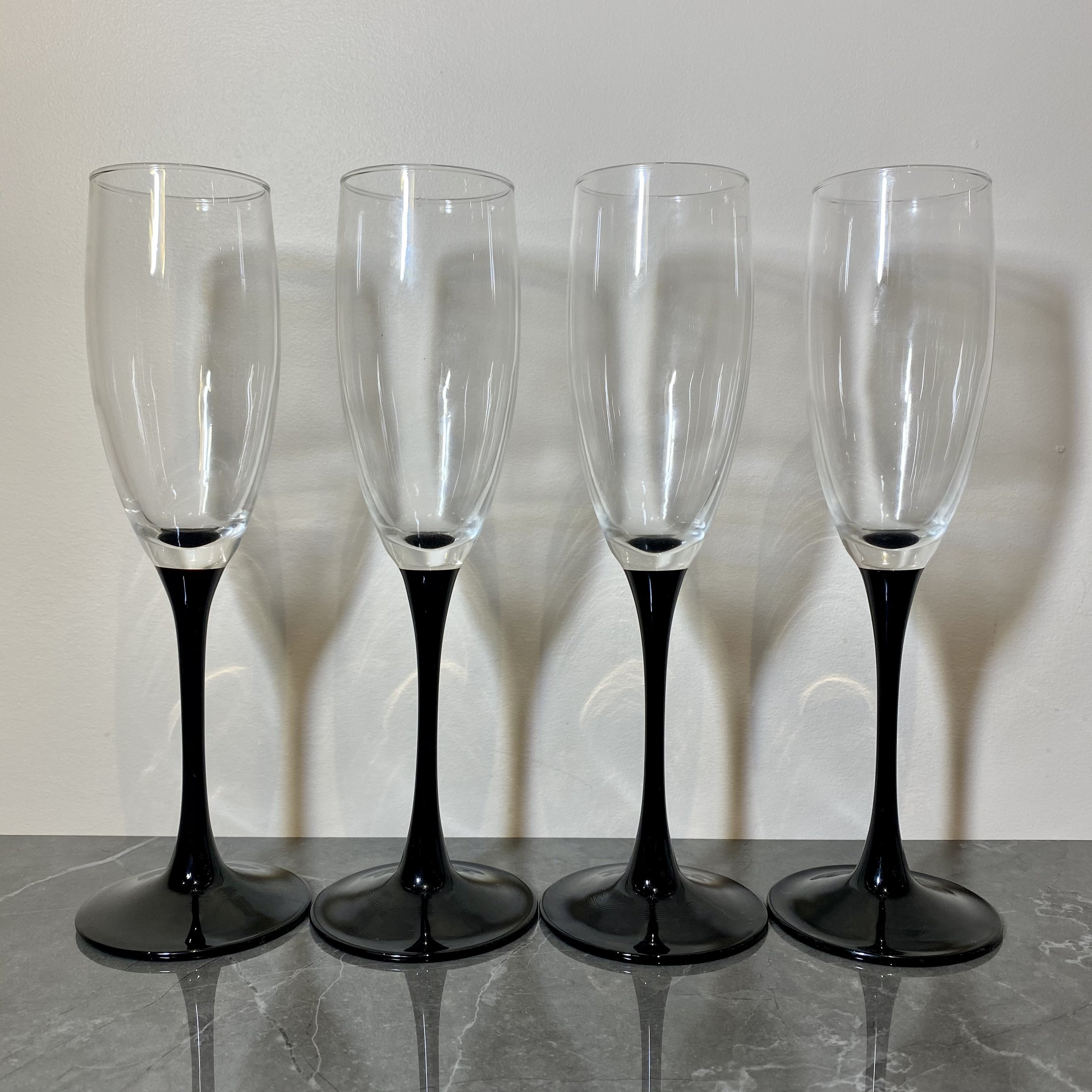 Vintage Luminarc France Black Stem Champagne Flutes Barware Kitchen