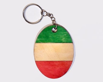 Italy flag hand-colored key chain fob or handbag charm, original handmade laser cut and engraved