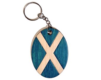 Scotland flag hand-colored key chain fob or handbag charm, original handmade laser cut and engraved