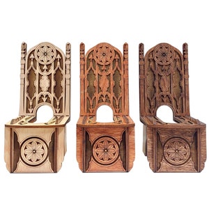 Trono de madera para teléfono móvil, ángulo ajustable. Soporte decorativo portátil y estación de carga para el hogar o la oficina.