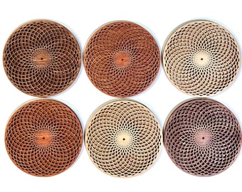 Flower of Life circle intersection sacred geometry waterproof wooden coasters, set of 6 handmade with case, laser cut original design