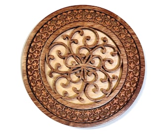 Rosette waterproof wooden coaster, inlaid openwork wood marquetry, original design. Combine orders & build your own set of 6 for a free case