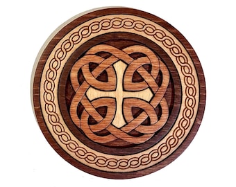 Irish Celtic wooden coaster, original handmade waterproof inlaid openwork. Combine orders & build your own custom set of 6 for a free case.