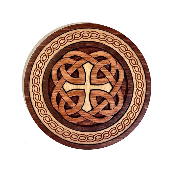 Irish Celtic wooden coaster, original handmade waterproof inlaid openwork. Combine orders & build your own custom set of 6 for a free case.