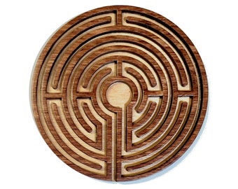 Labyrinth maze wooden coaster, waterproof laser-cut original design. Combine orders & build your own custom set of 6 to get a free case.