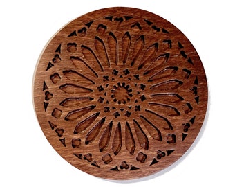 Gothic wooden waterproof coaster, cathedral rose window inspired, original design. Combine orders & build your own set of 6 for a free case.