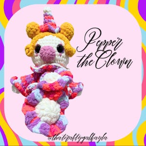 Crochet Clown Pattern, Amigurum Clown Pattern, Crochet Clown Pattern, Pepper The Clown, Clown Doll Pattern, Amigurumi Pattern, Clown Plush,
