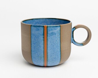 Tasse en poterie bleue, tasse en grès moderne, cadeau pour les amateurs de café, cadeau de pendaison de crémaillère, tasse grande taille, cadeau de nouvel emploi, gobelet avec anse