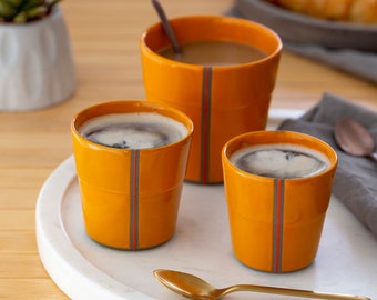 Tasse aux couleurs vives, Mug en grès sans anse, Tasse à expresso orange