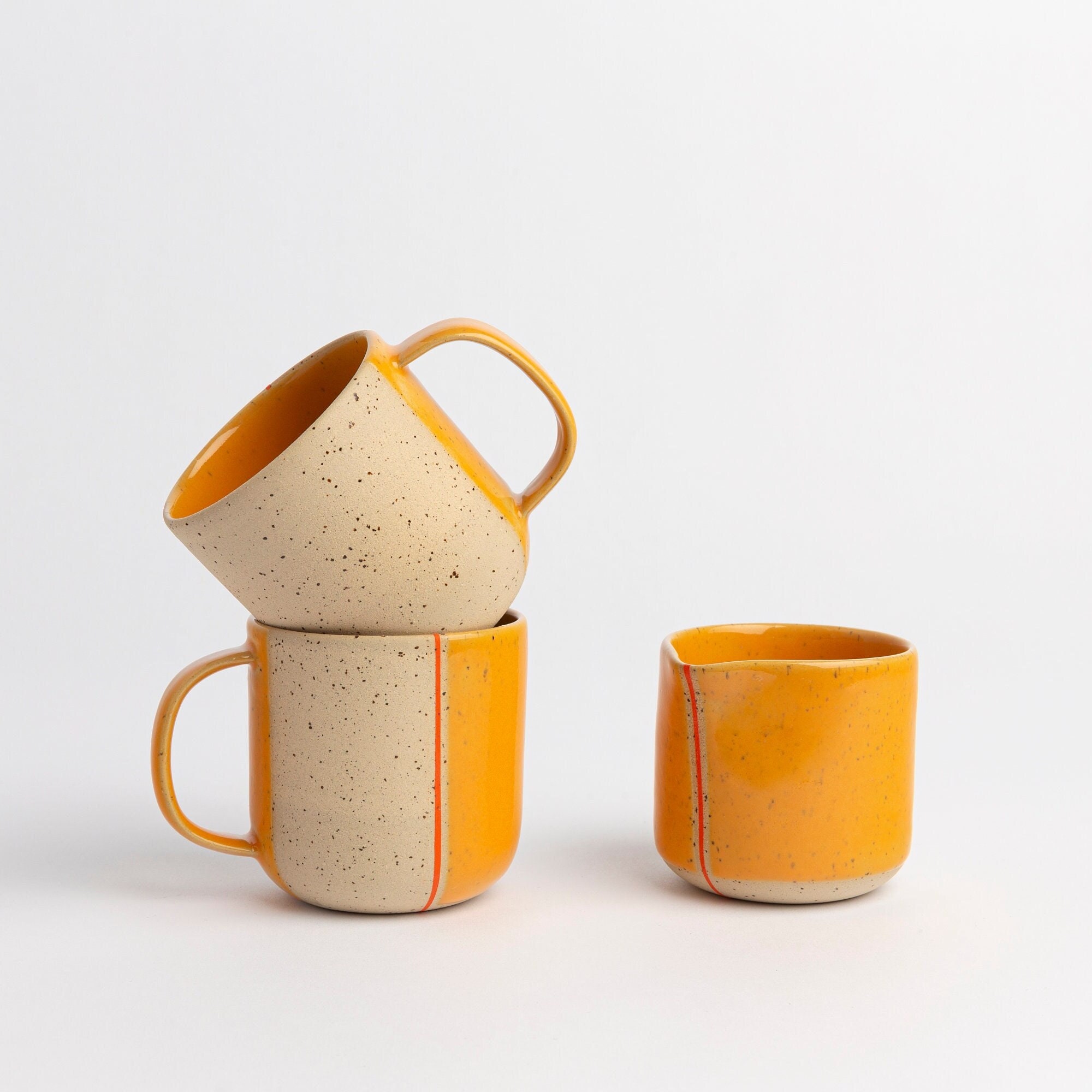 Retro Inspired Yellow Wheel thrown Pottery Mug for Coffee Lovers Gift Ceramic Cup for Art Lovers Housewarming Drinkware Gift for Home Decor