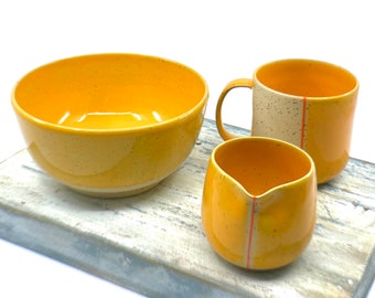 Artisan Breakfast Set Stoneware Breakfast Set of Bowl Mug and a Creamer Wheel Thrown Pottery Set housewarming gift