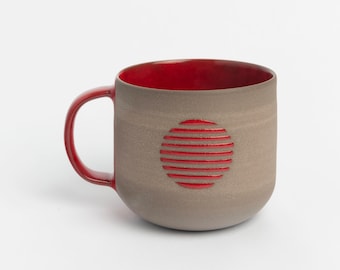 Modern Pottery Mug Red Stoneware Mug Coffee Lovers Gift Artisan Tea Cup Handmade Contemporary Ceramics