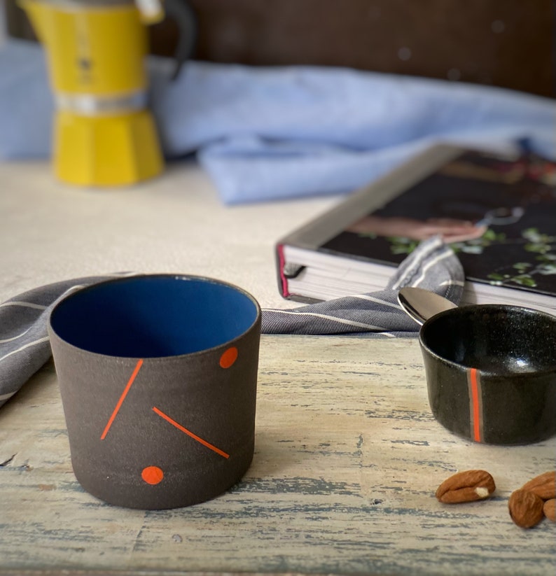 Modern Pottery Drinking Cup Stoneware tumbler Unique design mug New job gift hand painted wheel thrown cup Handleless mug image 6