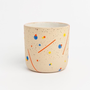 Retro Geometric Mug Stoneware Speckled Clay Pottery Cup