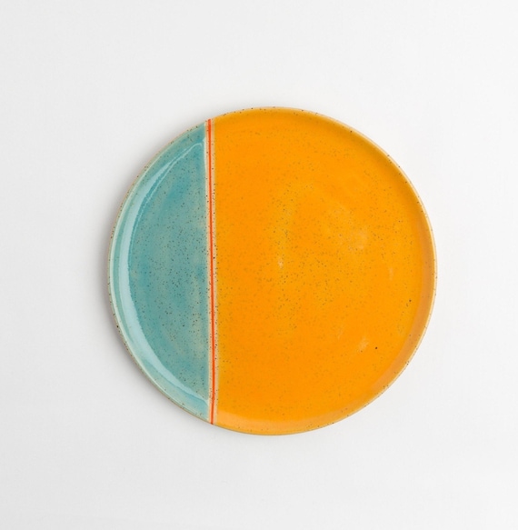 Handmade Ceramic Serving Plate: Colorful Artisan Pottery Dinnerware