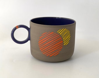 Stoneware Mug Modern Pottery Mug Tumbler with handle Large size Cup Ceramic Drinkware New job gift, Bicolor Sun mug, Coffee lover gift
