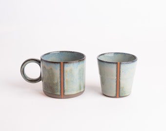 Set of 2 Stoneware Pottery Tea Mugs Handmade Coffee Cups Gift Idea Rustic Stoneware Pottery Coffee Cups Handcrafted Tea Cups Gift for Her