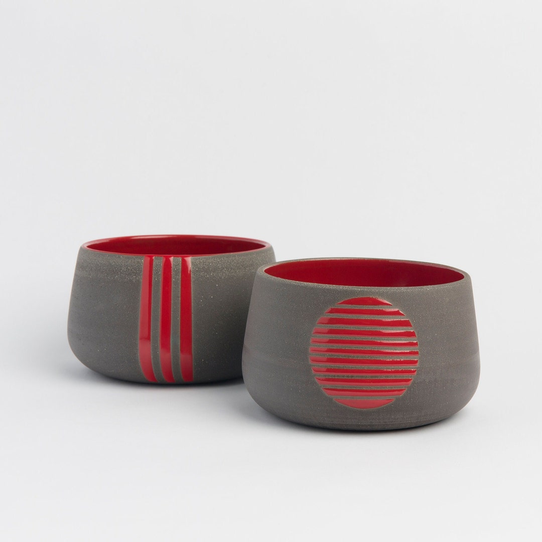 Handmade Decorative Ceramic Gift Set Stoneware Pottery Bowl Set Red