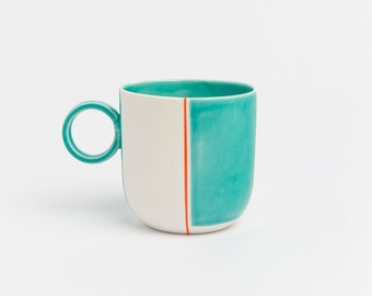 Porcelain Green Mug, Ceramic Coffee Cup, Modern Artisan Mug