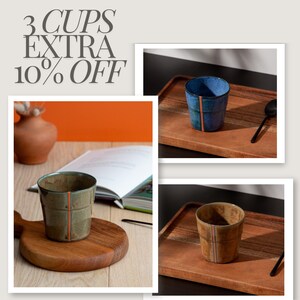 Extra 10% Off! Handmade Stoneware Rustic Cup Set of 3 Modern Coffee Mugs  Colorful Ceramic Tea Cups  Gift for Coffee Lovers
