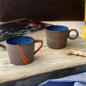 Set of 2 Espresso cups with Handle Ceramic Coffee Cups Stoneware Espresso Cups Espresso Gift Set Turkısh Coffee Set