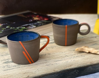Set of 2 Espresso cups with Handle Ceramic Coffee Cups Stoneware Espresso Cups Espresso Gift Set Turkısh Coffee Set