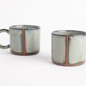 Handmade Ceramic Mug Rustic Glaze Coffee Cup Gift for Coffee Lover Blue Green Orange Stripe Tea Cup Home Office Decor Artisan Pottery Unique