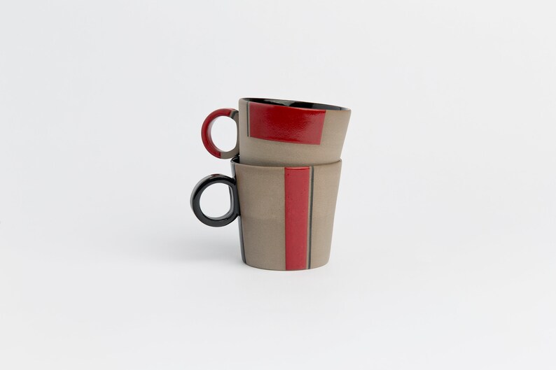 Red Handmade Stoneware Mug Set Red Contemporary Pottery Mug Etsy