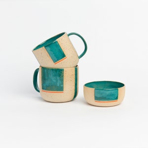 Large Wheel Thrown Green Stoneware Mug - Handmade Tea Cup with Unique Design, Perfect for Coffee or Tea, Ideal Gift for Rustic Kitchen Decor