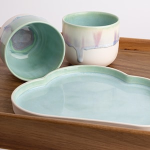Handmade Ceramic Breakfast Set Cute Cloud Plate and Cup, Artisan Pottery for Morning Meals, Unique Gift Idea for Coffee Tea Lovers
