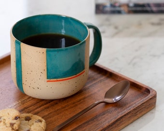 Handmade Green Stoneware Mug: Modern Earthy Pottery