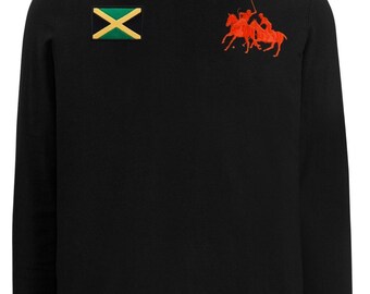TSUMAN888 - RL Country Flags - Laking ADUAS Series Ft. Ralph Lauren Classic Fit Polo Black Hooded Shirt | JAMAICA