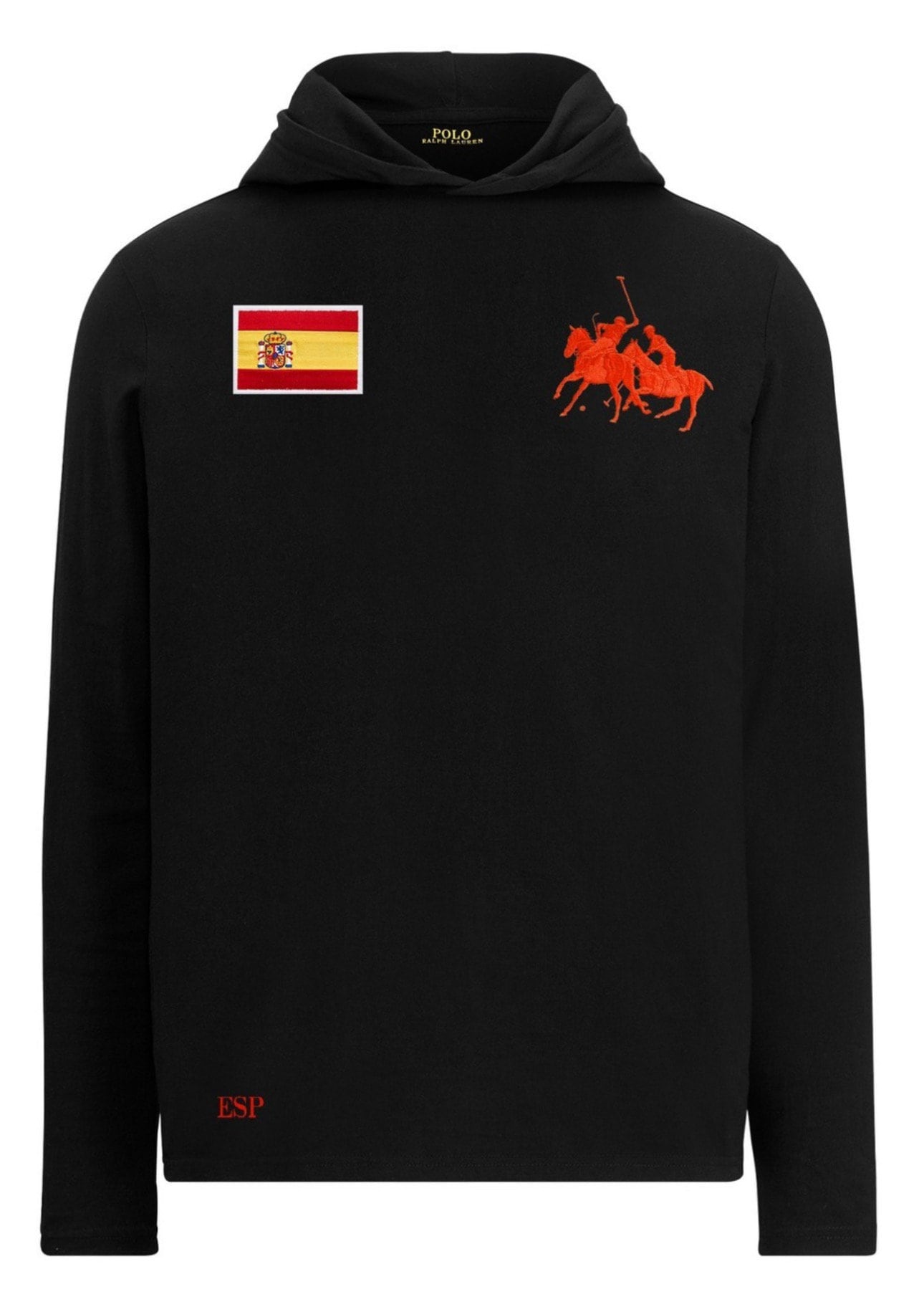 TSUMAN888 - RL Country Flags - Laking Aduas Series Ft. Ralph Lauren Classic Fit  Polo Black Hooded Shirt | SPAIN