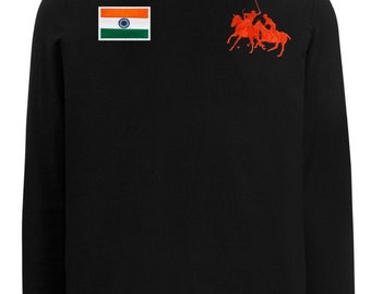 TSUMAN888 - RL Country Flags - Laking ADUAS Series Ft. Ralph Lauren Classic Fit PoloBlack Hooded Shirt | INDIA