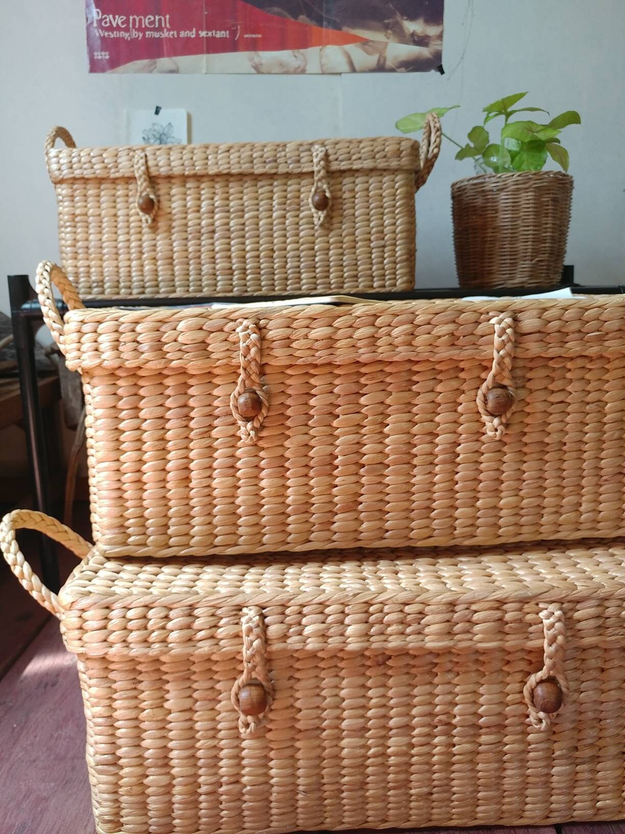 Rectangular Woven Water Hyacinth Storage Basket With Lid & Etsy