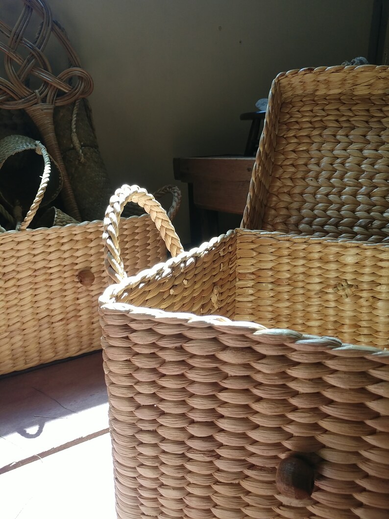Rectangular woven water hyacinth storage basket with lid & Etsy