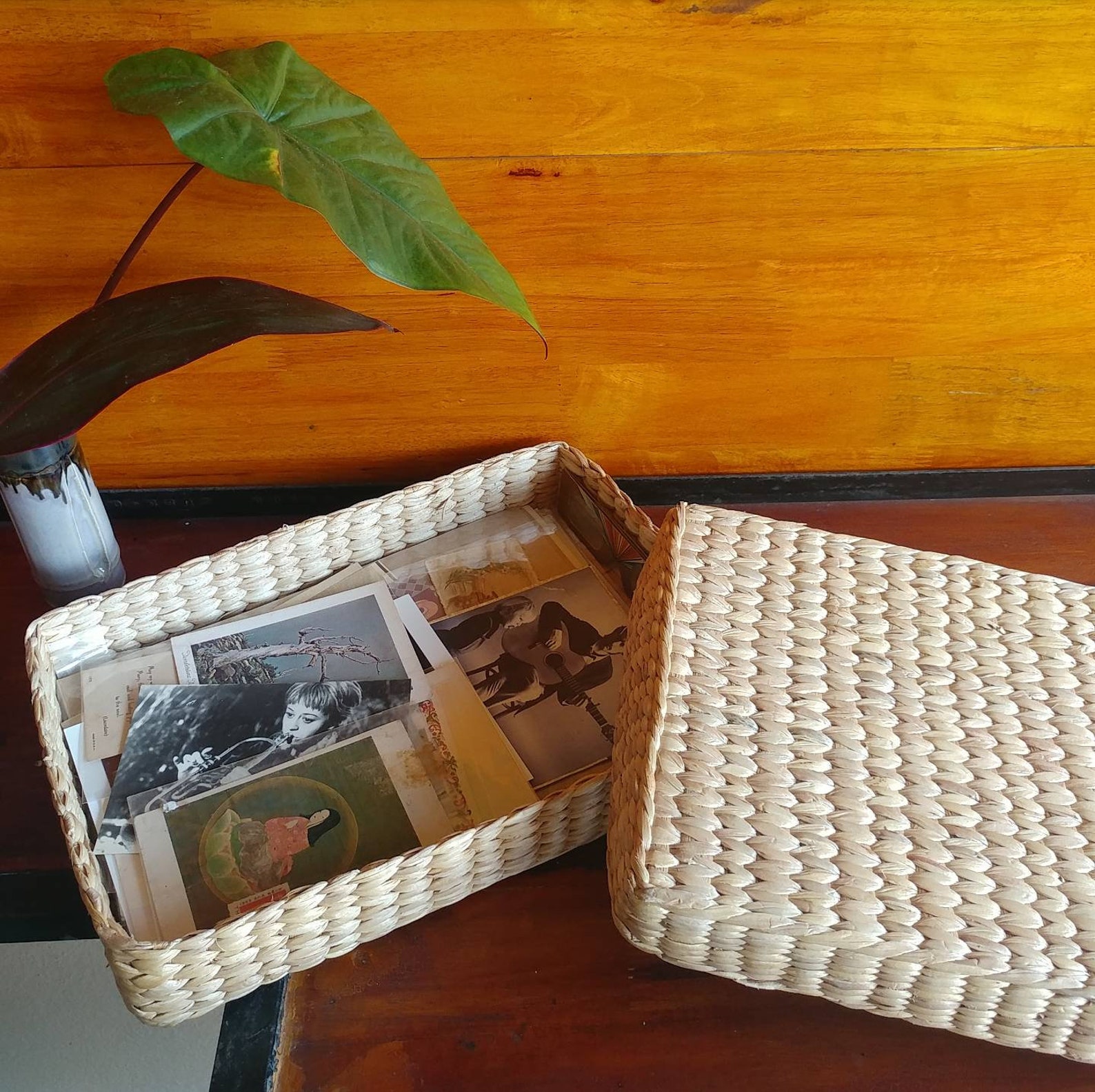 Rectangular Woven Water Hyacinth Storagebox With Lid / Desk Etsy
