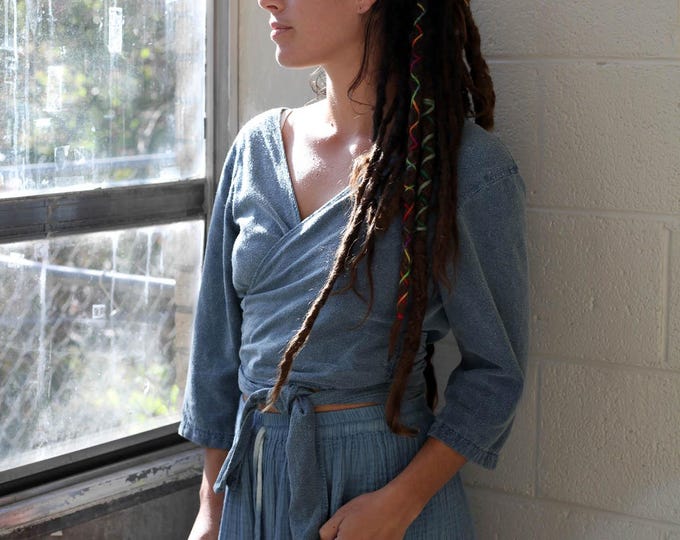 Featured listing image: Dark Indigo - Raw Silk Wrap Top