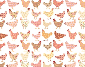 Prairie Sisters Homestead | Cheeky Chickens - White | Cotton Fabric | Poppie Cotton | Sewing Quilting Apparel Home Decor