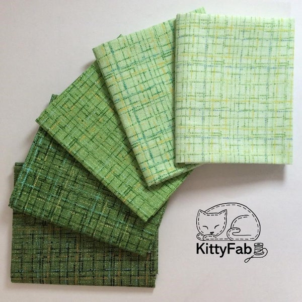 COCO - Green | Cotton Fabric | 5-Piece Bundle | Cotton Fabric | FQ 1/4 Yard 1/2 Yard | Michael Miller | Blender Grid Basics | Quilting Decor