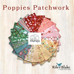 Poppie's Patchwork Club | 21-Piece FQ Bundle | Cotton Fabric | Poppie Cotton | Bunnies Florals Sewing Machines | Spring Quilting Sewing