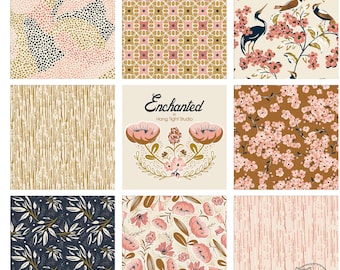 ENCHANTED | 8-Piece Bundle | Cloud9 Fabrics | Organic Cotton Fabric | Birds Blossoms Florals Leaves Rock Garden | Quilting Sewing