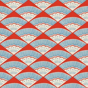 Kibori Ougi Red - Cotton Japanese Fabric - Cotton and Steel - Fan Waves Print - Modern Fabric - Quilts Apparel Home Decor - OOP